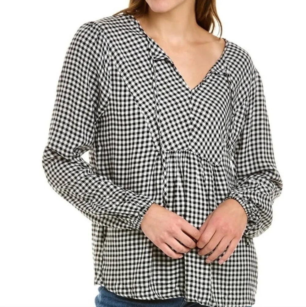 *NWT* Three Dots Mason Plaid Long Sleeve Blouse